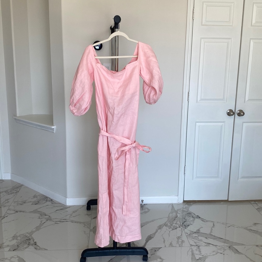 Long linen pink off the shoulders dress